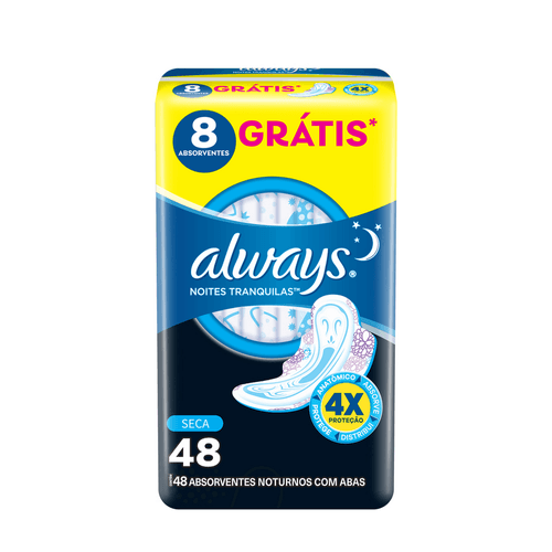 Absorvente-com-Abas-Seca-Always-Noturno-G-Pacote-48-Unidades-Gratis-8-Absorventes