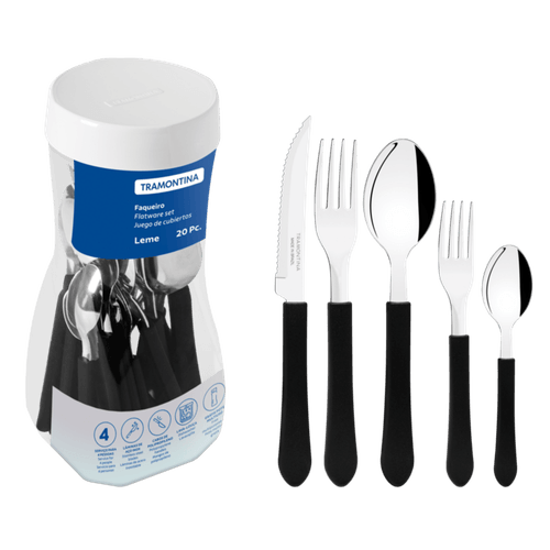 Faqueiro-Tramontina-Leme-Inox-Preto-20-Pecas-Gratis-Pote-Multiuso