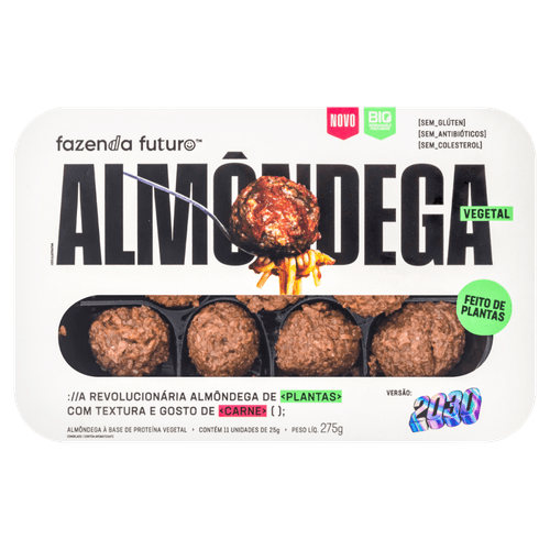 Almondega-a-Base-de-Proteina-Vegetal-Congelada-Fazenda-Futuro-Bandeja-275g-11-Unidades-de-25g-Cada Almondega-a-Base-de-Proteina-Vegetal-Congelada-Fazenda-Futuro-Bandeja-275g-11-Unidades-de-25g-Cada