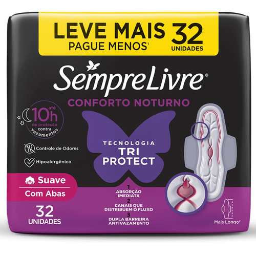 Absorvente-com-Abas-Suave-Sempre-Livre-Conforto-Noturno-Pacote-32-Unidades-Leve-Mais-Pague-Menos Absorvente-com-Abas-Suave-Sempre-Livre-Conforto-Noturno-Pacote-32-Unidades-Leve-Mais-Pague-Menos