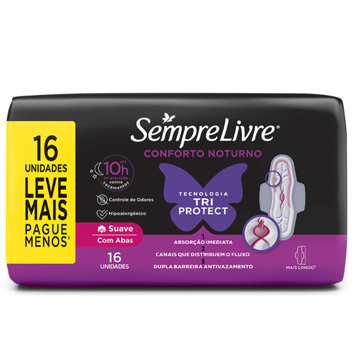 Absorvente-Sempre-Livre-Noturno-Suave-com-Abas-16-Unidades-Leve-Mais-Pague-Menos Absorvente-Sempre-Livre-Noturno-Suave-com-Abas-16-Unidades-Leve-Mais-Pague-Menos