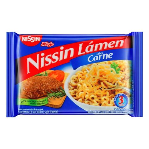 Macarrao-Instantaneo-Lamen-com-Tempero-de-Carne-Nissin-Miojo-Pacote-85g-Sendo-80g-de-Macarrao-e-5g-de-Tempero Macarrao-Instantaneo-Lamen-com-Tempero-de-Carne-Nissin-Miojo-Pacote-85g-Sendo-80g-de-Macarrao-e-5g-de-Tempero