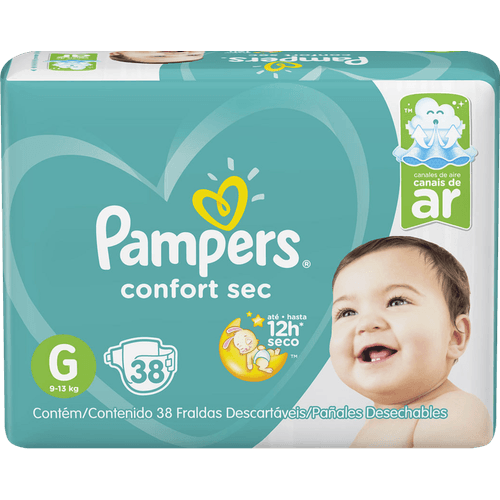 Fralda-Descartavel-Infantil-Pampers-Confort-Sec-G-9-a-13kg-Pacote-38-Unidades Fralda-Descartavel-Infantil-Pampers-Confort-Sec-G-9-a-13kg-Pacote-38-Unidades