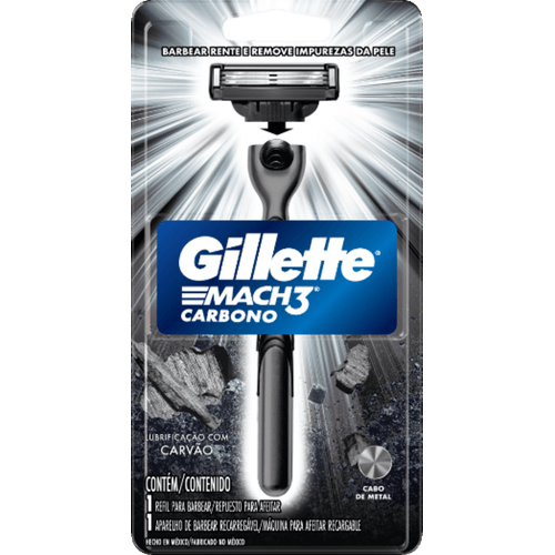 Aparelho-Recarregavel-e-Carga-para-Barbear-Gillette-Mach3-Carbono Aparelho-Recarregavel-e-Carga-para-Barbear-Gillette-Mach3-Carbono