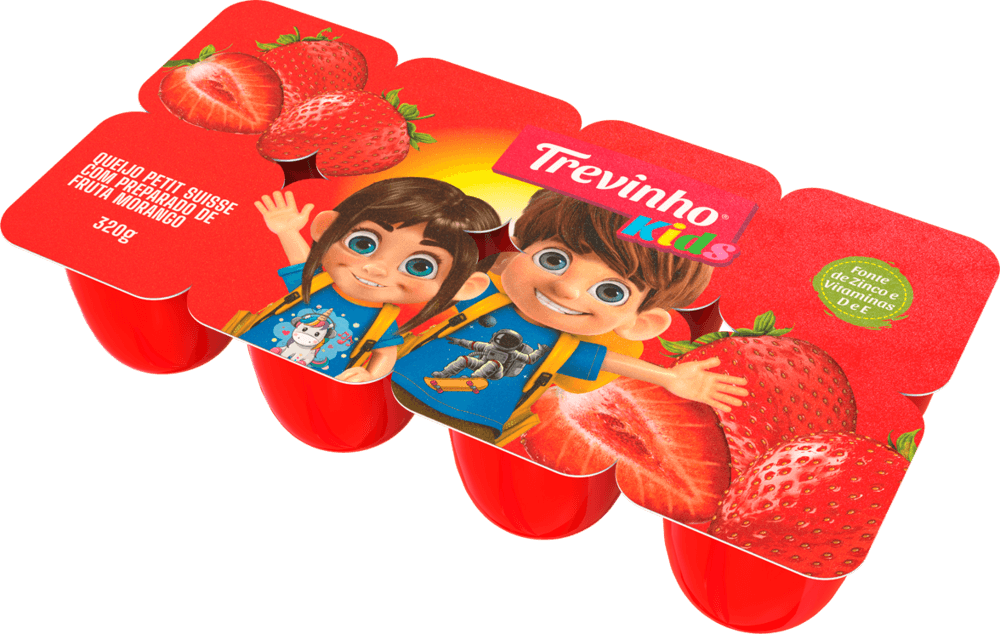 Queijo Petit Suisse com Preparado de Fruta Morango Trevinho Kids Bandeja 320g 8 Unidades