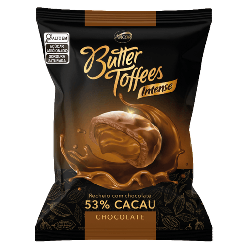 Bala-Chocolate-Recheio-Chocolate-53--Cacau-Butter-Toffees-Intense-Pacote-500g Bala-Chocolate-Recheio-Chocolate-53--Cacau-Butter-Toffees-Intense-Pacote-500g