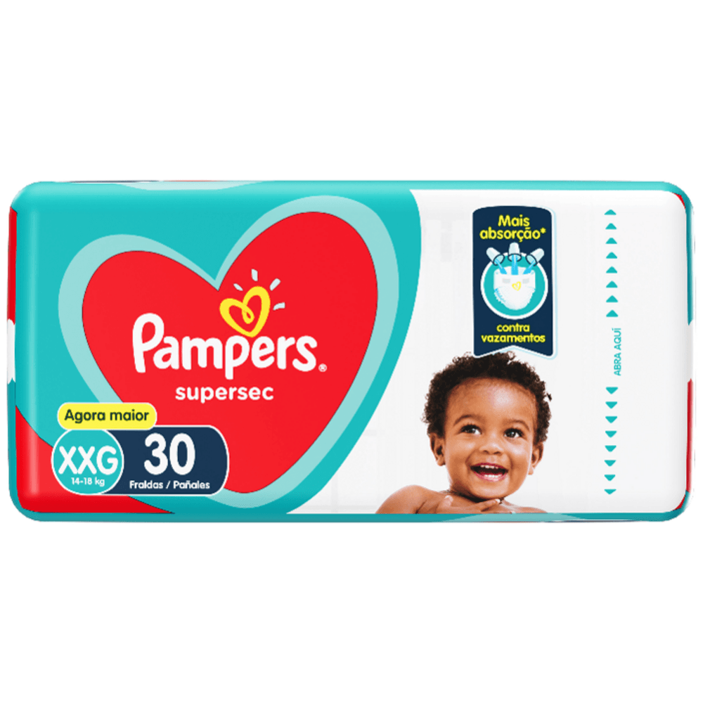 Fralda Descartável Infantil Pampers Supersec XXG 14 a 18kg Pacote