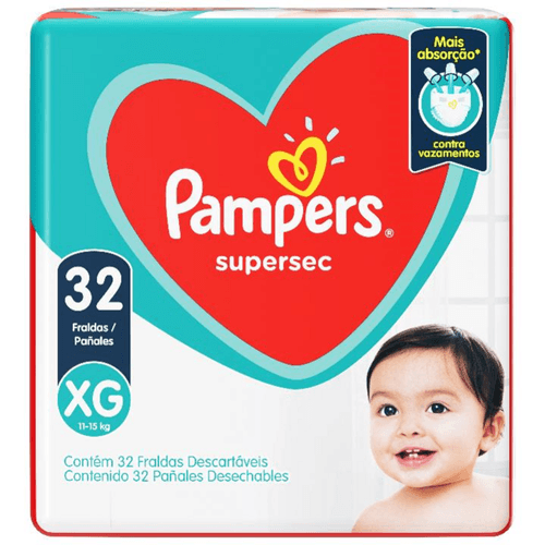 Fralda-Descartavel-Infantil-Pampers-Supersec-XG-11-a-15kg-Pacote-32-Unidades Fralda-Descartavel-Infantil-Pampers-Supersec-XG-11-a-15kg-Pacote-32-Unidades