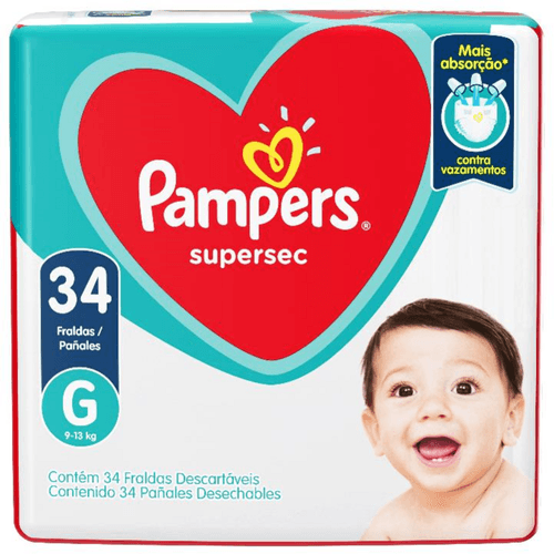 Fralda-Descartavel-Infantil-Pampers-Supersec-G-9-a-13kg-Pacote-34-Unidades Fralda-Descartavel-Infantil-Pampers-Supersec-G-9-a-13kg-Pacote-34-Unidades