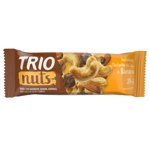 Barra-de-Nuts-com-Amendoim-Amendoas-Castanha-de-Caju-Banana-e-Canela-Trio-Caixa-50g-2-Unidades-de-25g-Cada Barra-de-Nuts-com-Amendoim-Amendoas-Castanha-de-Caju-Banana-e-Canela-Trio-Caixa-50g-2-Unidades-de-25g-Cada
