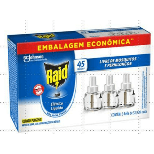 Repelente-Liquido-Eletrico-45-Noites-Raid-Caixa-3-Unidades-329ml-Cada-Refil-Embalagem-Economica Repelente-Liquido-Eletrico-45-Noites-Raid-Caixa-3-Unidades-329ml-Cada-Refil-Embalagem-Economica