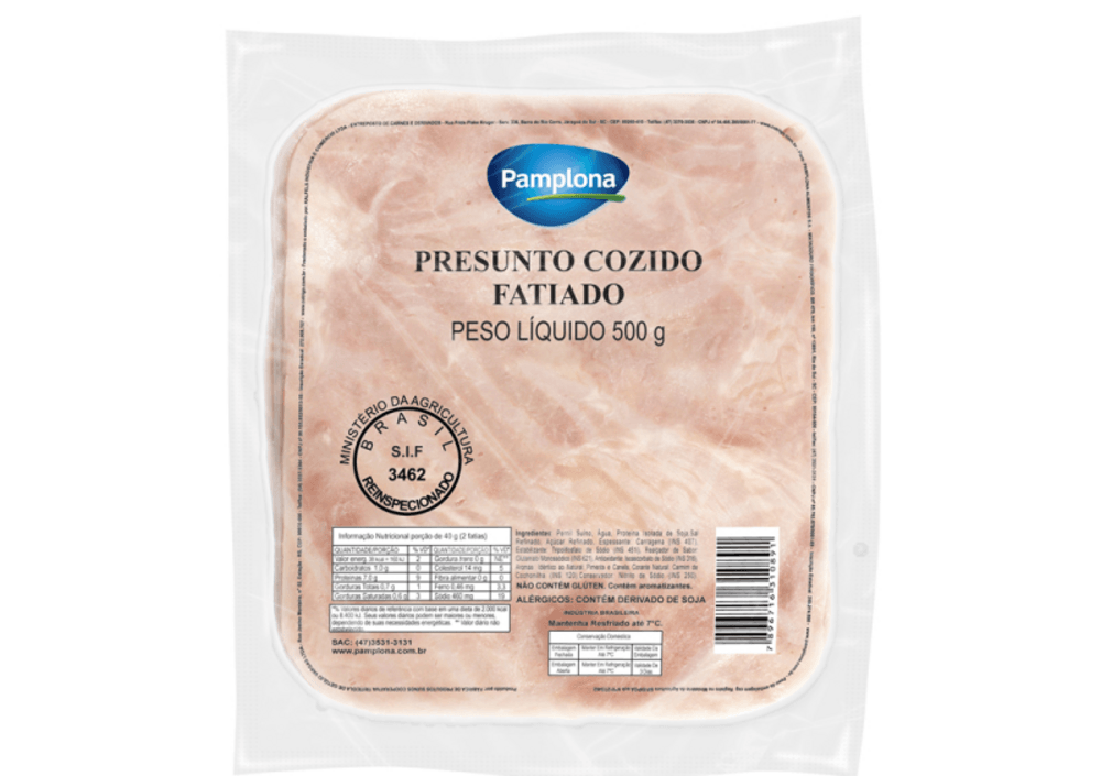 Presunto Cozido Fatiado Pamplona 500g