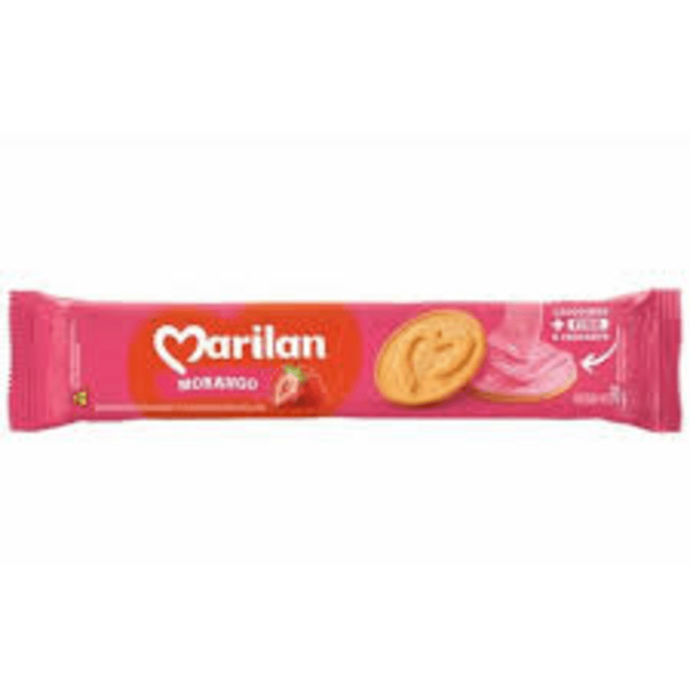 Biscoito Recheado Sabor Baunillha Cobertura De Morango Marilan 80g