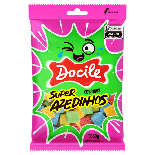 Bala-de-Goma-Maca-Verde-Blueberry-Abacaxi-Morango-ou-Tangerina-Cubinhos-Docile-Super-Azedinhos-Pacote-80g Bala-de-Goma-Maca-Verde-Blueberry-Abacaxi-Morango-ou-Tangerina-Cubinhos-Docile-Super-Azedinhos-Pacote-80g