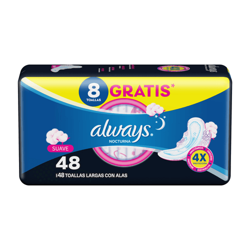 Absorvente-com-Abas-Suave-Always-Noturno-G-Pacote-48-Unidades-Gratis-8-Absorventes Absorvente-com-Abas-Suave-Always-Noturno-G-Pacote-48-Unidades-Gratis-8-Absorventes