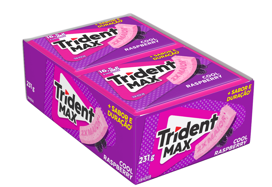 Chiclete Trident Max Cool Raspberry Sem Açúcar 16,5g - Embalagem com 5 unid.