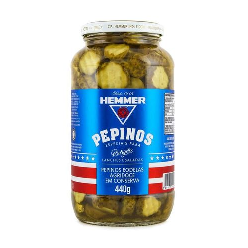 Pepino-em-Conserva-em-Rodelas-Agridoce-Hemmer-Burgers-Vidro-Peso-Liquido-800g-Peso-Drenado-440g Pepino-em-Conserva-em-Rodelas-Agridoce-Hemmer-Burgers-Vidro-Peso-Liquido-800g-Peso-Drenado-440g