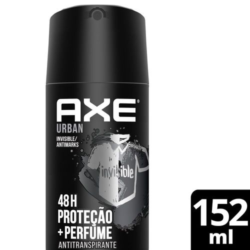 Antitranspirante-Aerossol-Invisible-Antimarks-Urban-48h-de-Protecao-Axe-152ml-Spray Antitranspirante-Aerossol-Invisible-Antimarks-Urban-48h-de-Protecao-Axe-152ml-Spray
