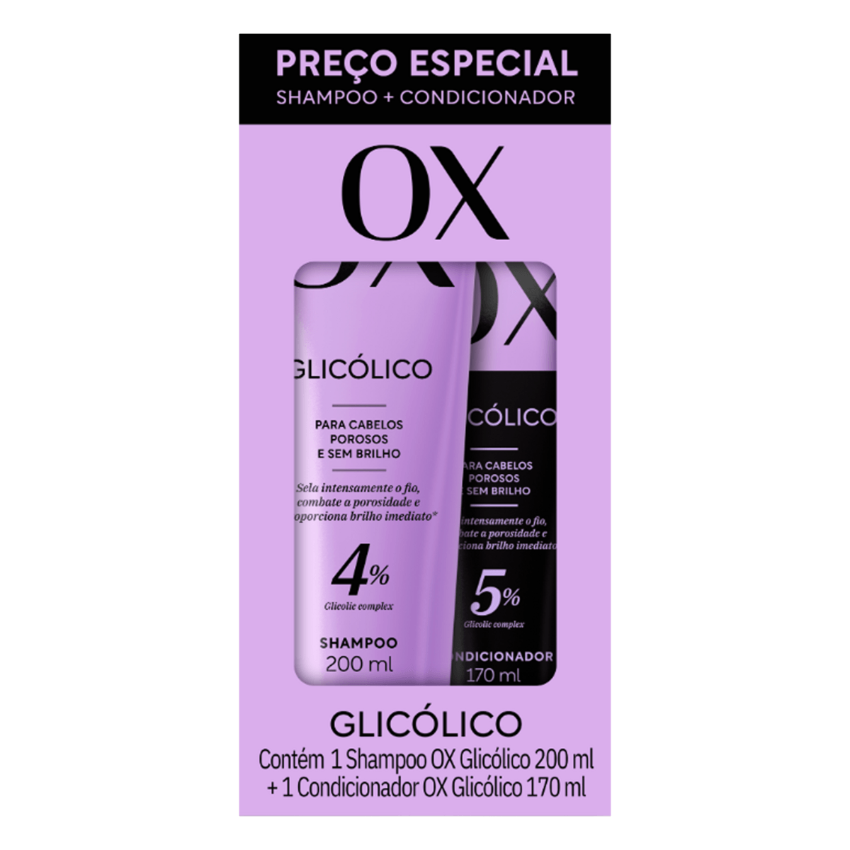KIT OX SH 200ML+CO 170ML GLICOLICO PARA CABELOS POROSOS E SEM BRILHO PREÇO ESPECIAL