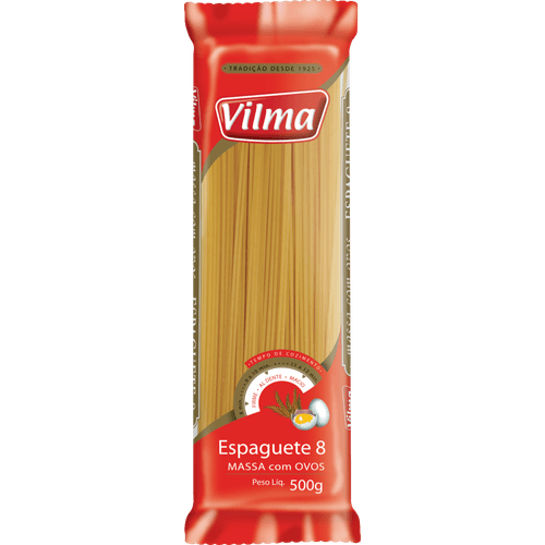 Massa-com-Ovos-Espaguete-Vilma-n°-8-Pacote-500g Massa-com-Ovos-Espaguete-Vilma-n°-8-Pacote-500g