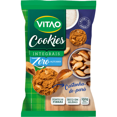Biscoito-Cookie-Integral-Castanha-do-Para-Zero-Acucar-Vitao-Pacote-150g Biscoito-Cookie-Integral-Castanha-do-Para-Zero-Acucar-Vitao-Pacote-150g