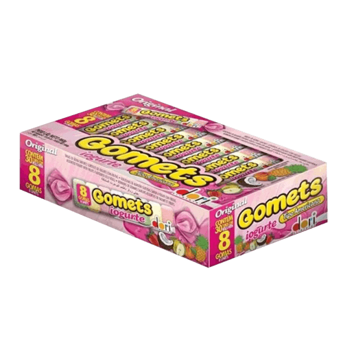 Bala-de-Goma-Americana-Iogurte-com-Frutas-Pessego-Morango-Maca-Verde-Coco-ou-Abacaxi-Dori-Gomets-Caixa-960g-30-Unidades Bala-de-Goma-Americana-Iogurte-com-Frutas-Pessego-Morango-Maca-Verde-Coco-ou-Abacaxi-Dori-Gomets-Caixa-960g-30-Unidades
