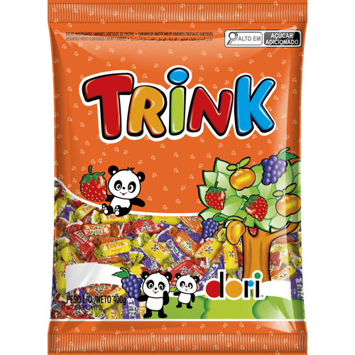Bala-Mastigavel-Sortida-de-Frutas-Manga-Tangerina-Uva-ou-Morango-Dori-Trink-Pacote-400g