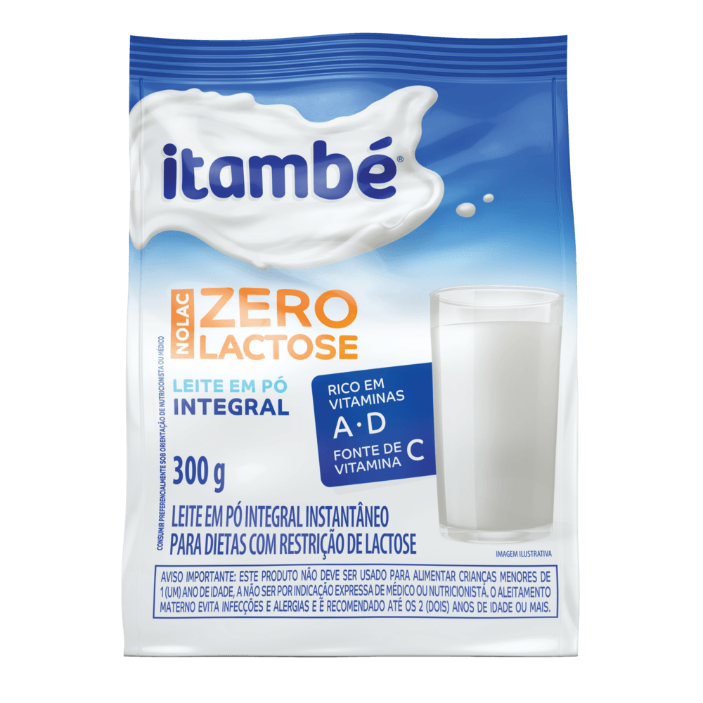 Leite em Pó Instantâneo Integral Zero Lactose para Dietas com Restrição de  Lactose Itambé +Nutri Nolac Pacote 300g - Apoio Entrega V2, image size:1000x1000