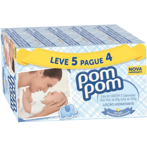 Sabonete-Bebe-em-Barra-Locao-Hidratante-Manteiga-de-Karite-Pom-Pom-Caixa-350g-5-Unidades-70g-Cada-Leve-Mais-Pague-Menos Sabonete-Bebe-em-Barra-Locao-Hidratante-Manteiga-de-Karite-Pom-Pom-Caixa-350g-5-Unidades-70g-Cada-Leve-Mais-Pague-Menos
