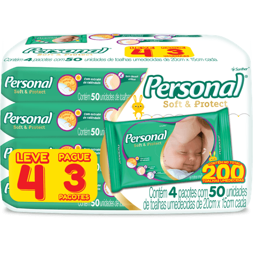 Lencos-Umedecidos-Personal-Baby-Soft---Protect-Leve-4-Pague-3-com-4-pacotes-com-50-lencos---total-de-200-lencos