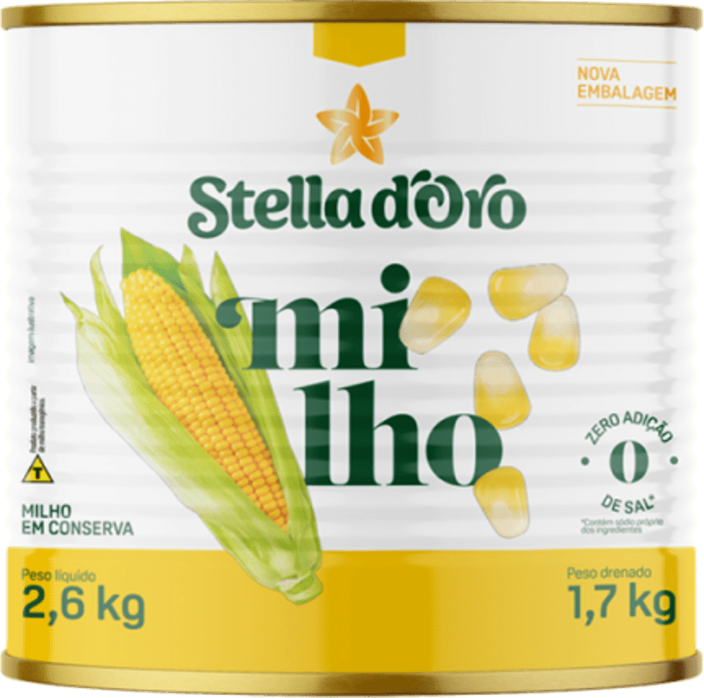 Milho Verde em Conserva sem Adição de Sal Stella D'oro Lata Peso Líquido 2,6kg Peso Drenado 1,7kg