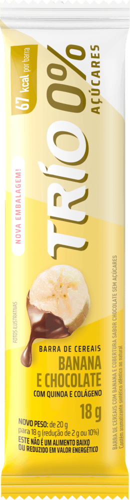 Barra de Cereais Banana com Chocolate Zero Açúcar c/12 - Trio