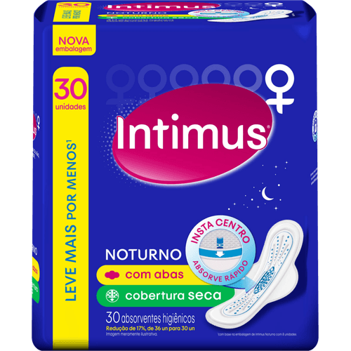 Absorvente-Higienico-com-Abas-Seca-Intimus-Noturno-Pacote-30-Unidades-Leve-Mais-Pague-Menos Absorvente-Higienico-com-Abas-Seca-Intimus-Noturno-Pacote-30-Unidades-Leve-Mais-Pague-Menos