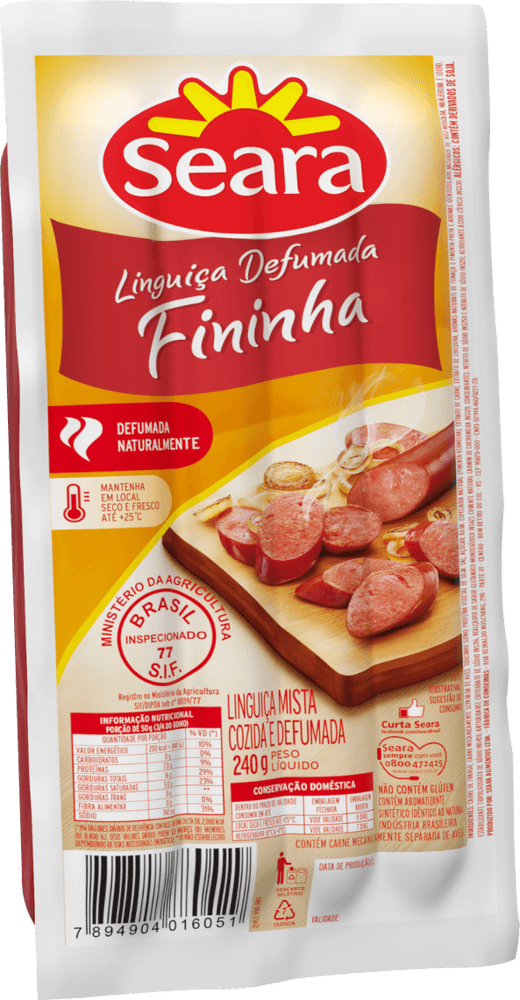 Linguiça fininha defumada Seara 215g