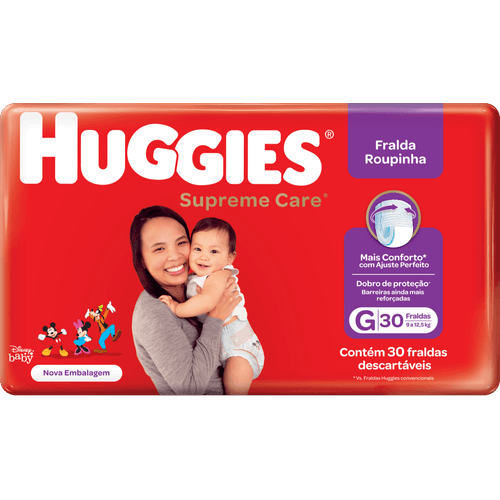 Fralda-Descartavel-Infantil-Roupinha-Huggies-Supreme-Care-G-9-a-125kg-Pacote-30-Unidades Fralda-Descartavel-Infantil-Roupinha-Huggies-Supreme-Care-G-9-a-125kg-Pacote-30-Unidades