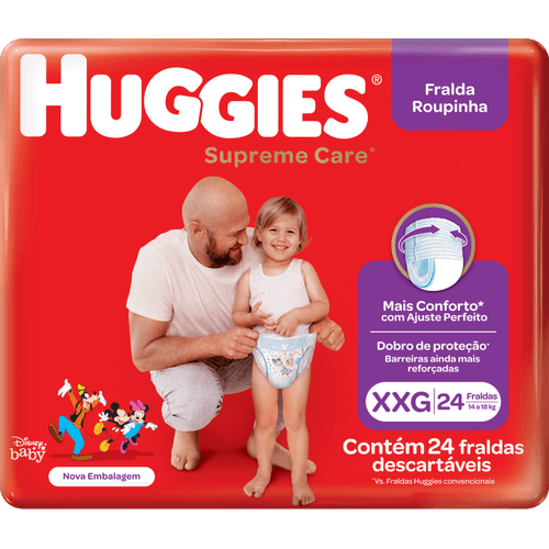 Fralda-Descartavel-Infantil-Roupinha-Huggies-Supreme-Care-XXG-14-a-25kg-Pacote-24-Unidades Fralda-Descartavel-Infantil-Roupinha-Huggies-Supreme-Care-XXG-14-a-25kg-Pacote-24-Unidades