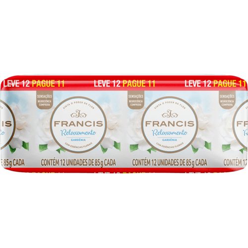 Sabonete-em-Barra-com-Essencias-Florais-Gardenia-Francis-Relaxamento-Envoltorio-85g-Cada-Leve-12-Pague-11-Unidades Sabonete-em-Barra-com-Essencias-Florais-Gardenia-Francis-Relaxamento-Envoltorio-85g-Cada-Leve-12-Pague-11-Unidades