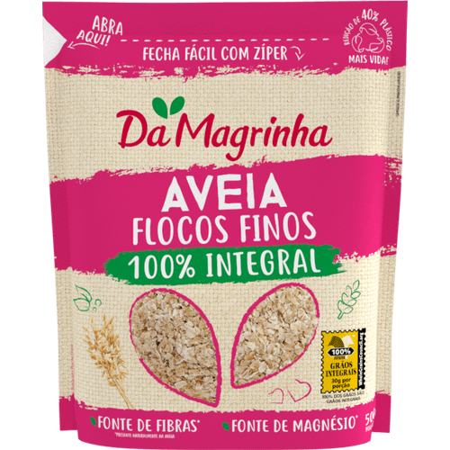 Aveia-Flocos-Finos-DA-MAGRINHA-100--Integral-Pacote-500g Aveia-Flocos-Finos-DA-MAGRINHA-100--Integral-Pacote-500g