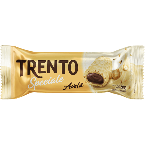 Wafer-Recheio-Creme-de-Avela-Cobertura-Chocolate-Branco-e-Pedacos-de-Avela-Trento-Speciale-Pacote-26g Wafer-Recheio-Creme-de-Avela-Cobertura-Chocolate-Branco-e-Pedacos-de-Avela-Trento-Speciale-Pacote-26g