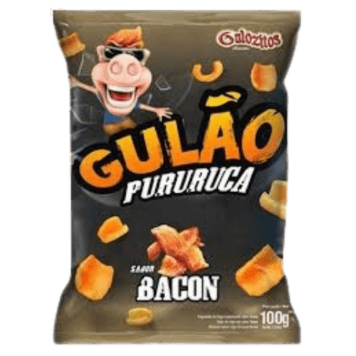 Salgadinho-Pururuca-Sabor-Bacon-Gulao-Pacote-100g Salgadinho-Pururuca-Sabor-Bacon-Gulao-Pacote-100g
