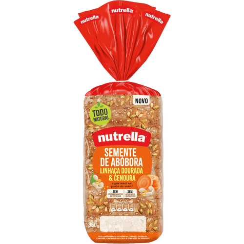 Pao-com-Semente-de-Abobora-Linhaca-Dourada-Cenoura-Castanha-de-Caju-e-Sementes-de-Girassol-Nutrella-Pacote-350g Pao-com-Semente-de-Abobora-Linhaca-Dourada-Cenoura-Castanha-de-Caju-e-Sementes-de-Girassol-Nutrella-Pacote-350g