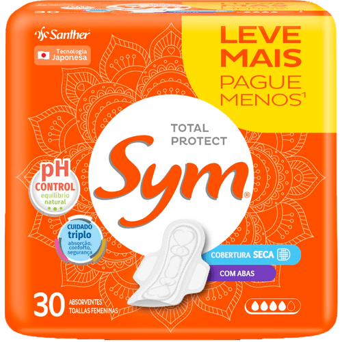 Absorvente-Sym-Cobertura-Seca-Com-Abas-30-unidades Absorvente-Sym-Cobertura-Seca-Com-Abas-30-unidades