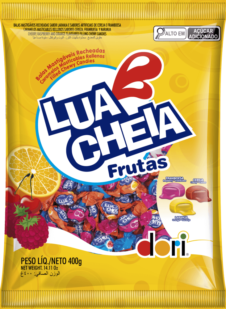 Bala Mastigável Recheada Lua Cheia Frutas 400g - Dori