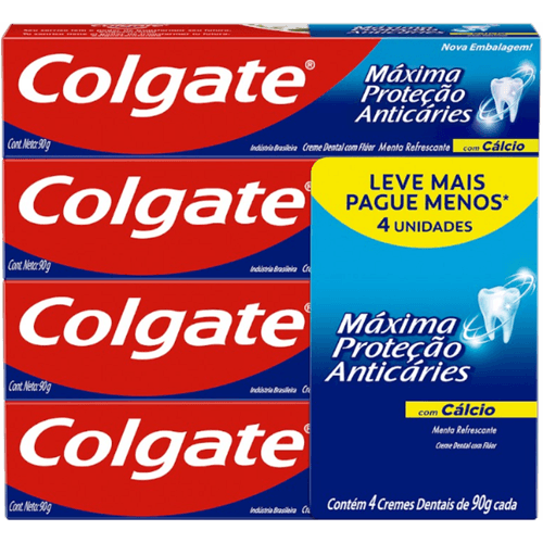 Creme-Dental-com-Fluor-e-Calcio-Menta-Refrescante-Colgate-Maxima-Protecao-Anticaries-Caixa-4-Unidades-90g-Cada-Leve-Mais-Pague-Menos Creme-Dental-com-Fluor-e-Calcio-Menta-Refrescante-Colgate-Maxima-Protecao-Anticaries-Caixa-4-Unidades-90g-Cada-Leve-Mais-Pague-Menos