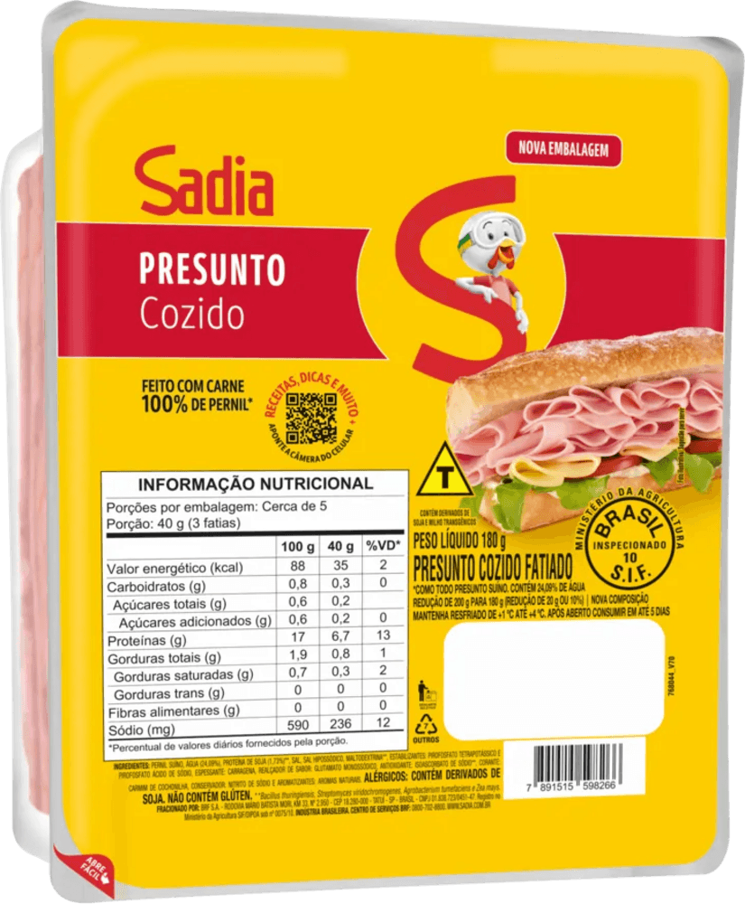 Presunto Sadia Fatiado Pacote com 180g