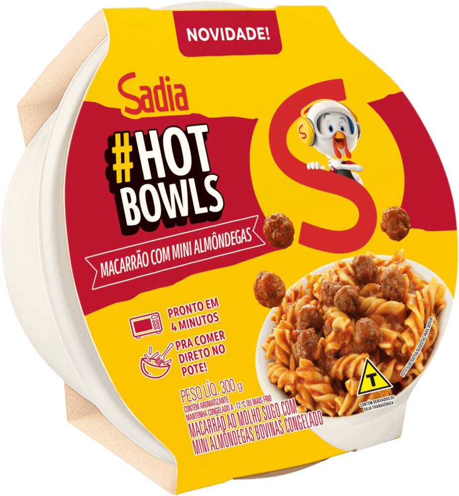 Macarrão ao Molho Sugo com Mini almôndegas Sadia Hot Bowls Pote 300g