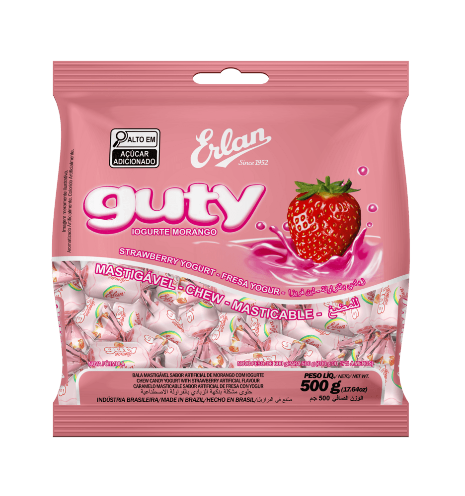 Bala Erlan Gutty Morango Pacote com 500g