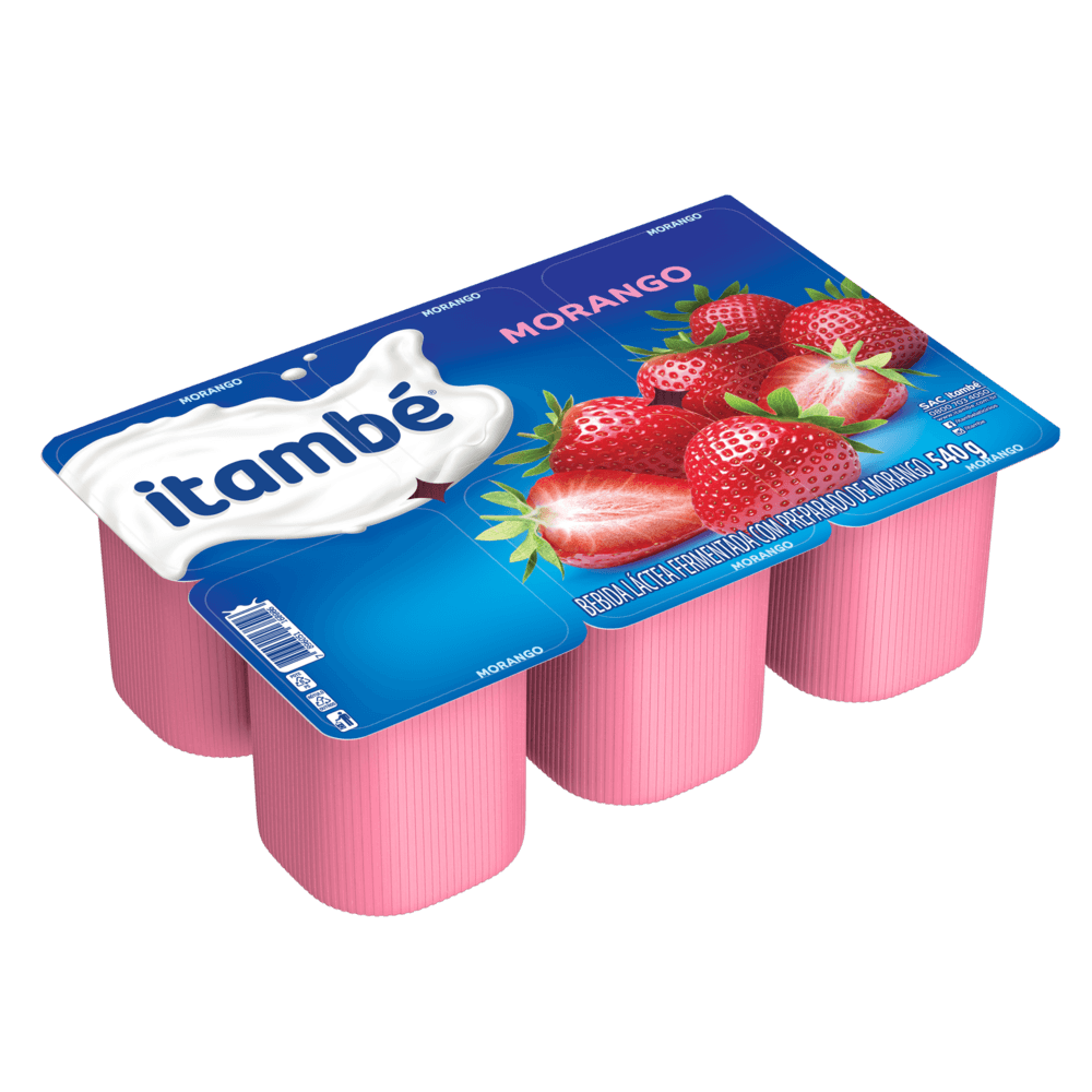 Bebida Láctea Fermentada com Preparado de Fruta Morango + Coco Itambé Bandeja 540g 6 Unidades