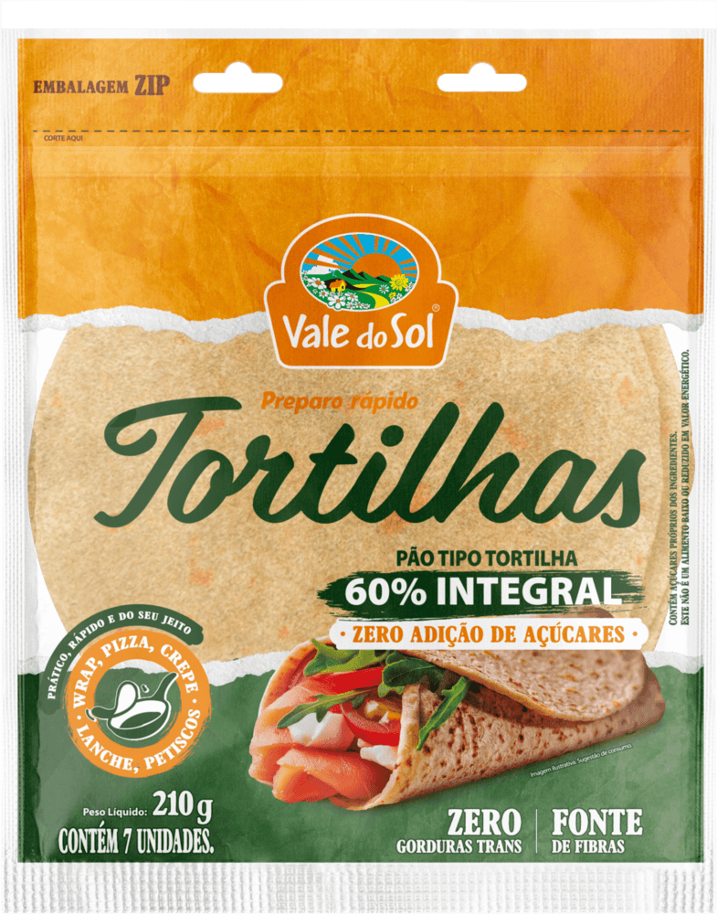 PÃO TORTILHA VALE DO SOL RAP INTEGRAL 210G