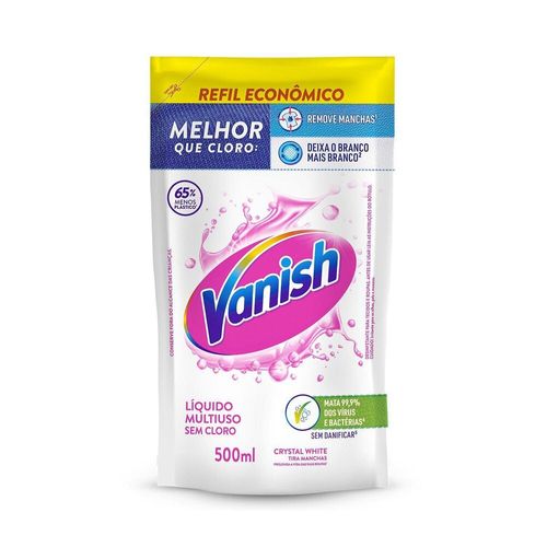 Tira-Manchas-Vanish-Liquido-Crystal-White-para-roupas-brancas-Refil-Economico-500ml Tira-Manchas-Vanish-Liquido-Crystal-White-para-roupas-brancas-Refil-Economico-500ml